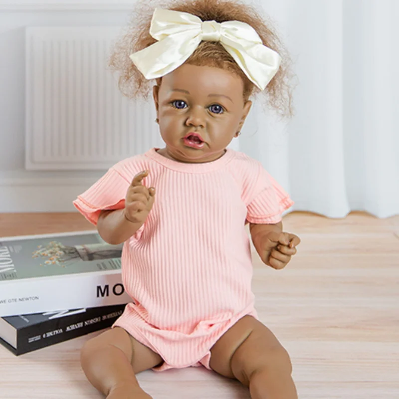 

23inch About 58cm Crooked Mouth Reborn Doll Full Silicone Soft Real Touch Blue Eyes Vinyl Lifelike Princess Babies Birthday Gift