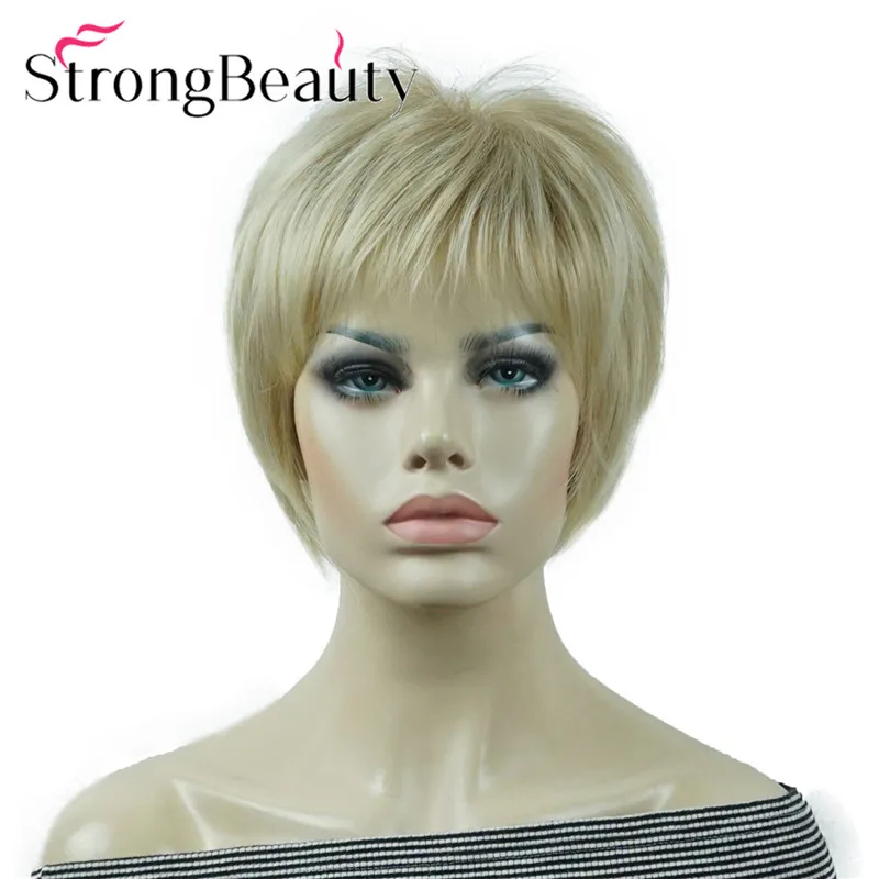 StrongBeauty короткие прямые парики мягкие волосы слоистые локоны Омбре блонд/Красный синтетический парик