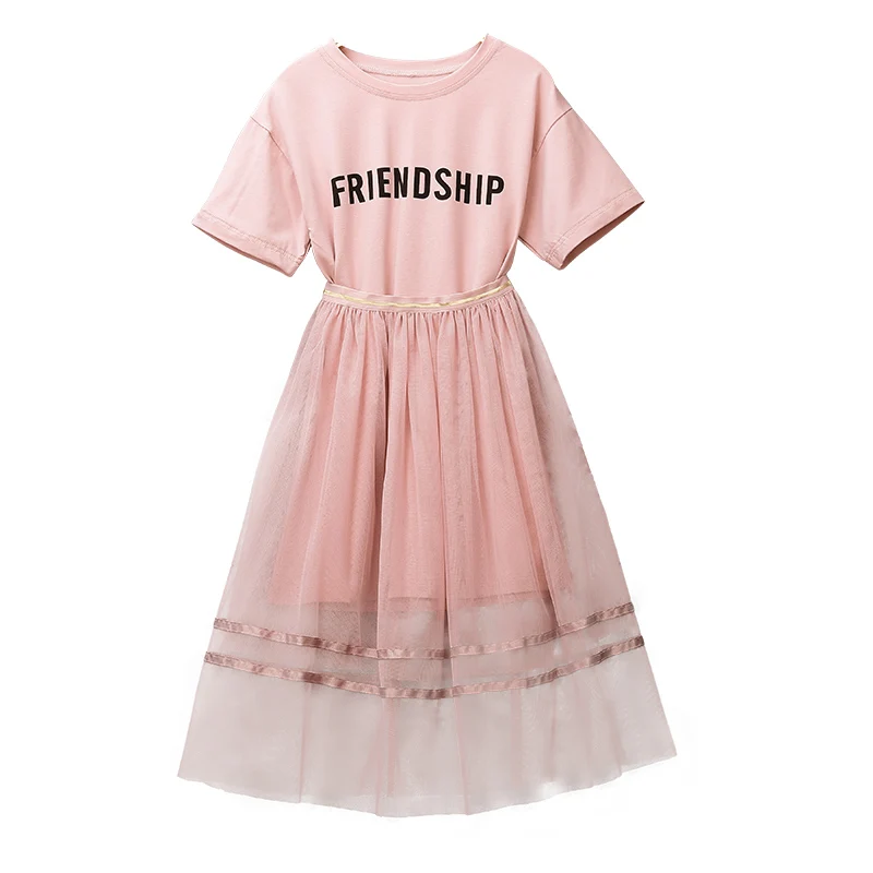 

Summer Clothes Children'S Clothing Sets For Girls Cotton Pink Letter Shirts + Skirts 2pcs Sets Teen Clothes Sets For Girls