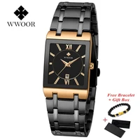 wwoor mens watches top brand luxury gold black square quartz watch men waterproof golden male clock wristwatch men watch 2020