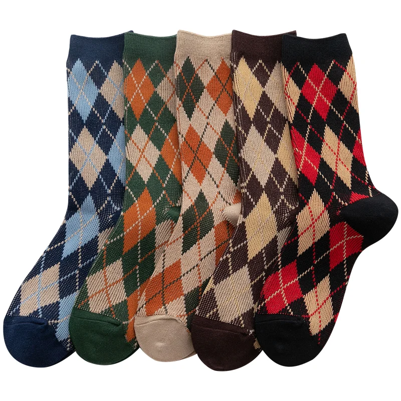 

Preppy Style Cotton Lattice Pattern Mid Tube Socks For Men Women Autumn Winter Breathable Soft Ladies Pile Socks Nice Gifts 2020