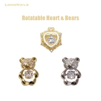 1213mm hollow rolling heart bears 1pc zircon flash rotata diamonds alloy artificial charms nail heartbeat bears jewelry 3d gem