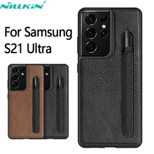 For Samsung Galaxy S21 Ultra Case NILLKIN Aoge Leather Luxuly Texture With Pen Slot Phone Back Cover for S21 Ultra 5G Casing