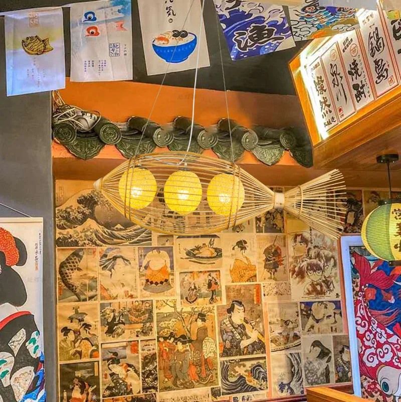 В японском стиле бамбуковое плетеная люстра в форме рыбы чайная комната горячий