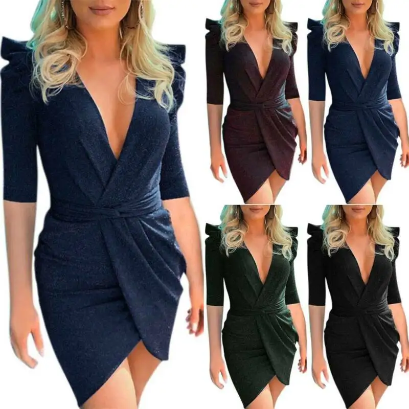 Женские вечерние мини платья с v образным вырезом и рукавом 3/4|Женские платья| |