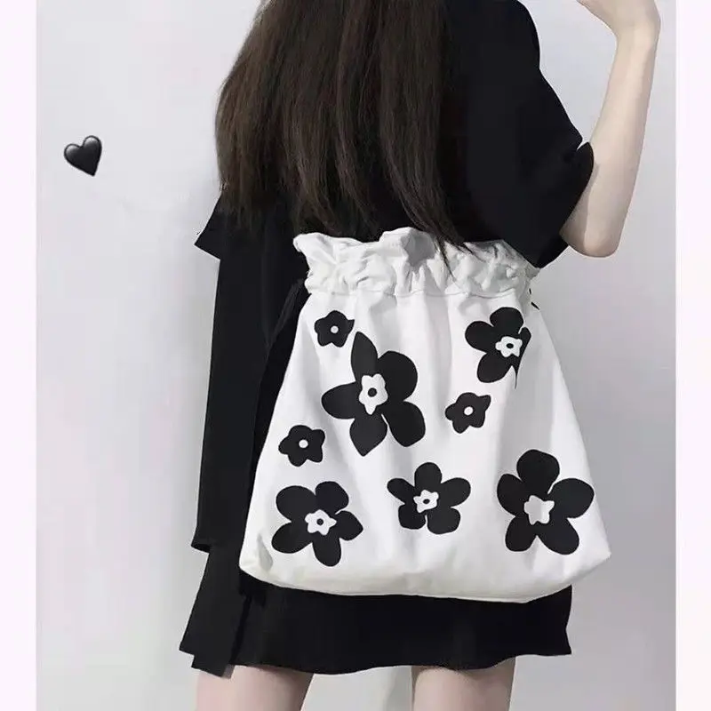 

HOUZHOU Women Shoulder Bags Tote Large Shopper with Print Crossbody Handbags Clutch Summer Lolita Kawaii Soft Girl Fancy