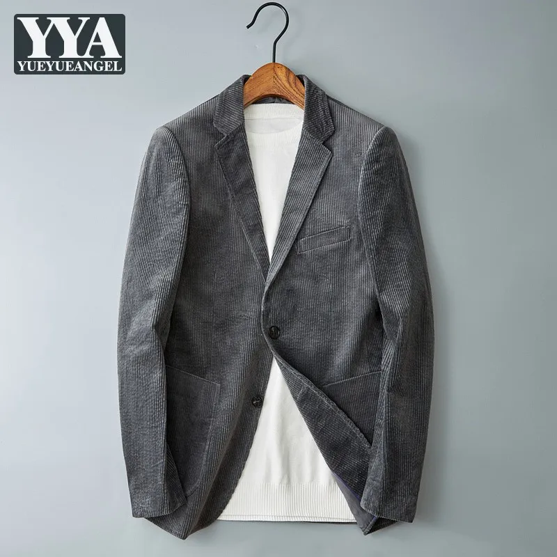 Новинка 2021 Осень-зима мужские вельветовые блейзеры однотонный приталенный