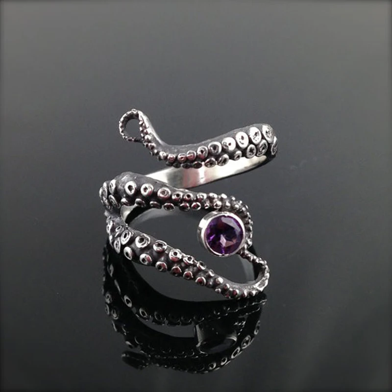 

Drop Shipping Tentacle Octopus Ring Seductive Rings in Ancient Plating purple Rhinestone by Octopus adjustable size