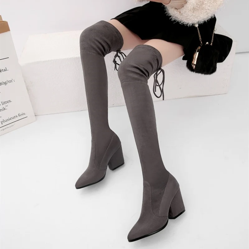 Эластичные сапоги до бедра из искусственной замши Женские Сапоги выше колена на