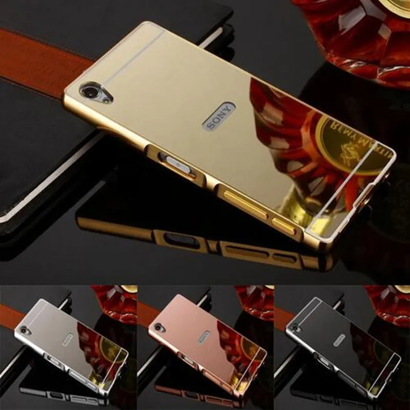 Жесткий чехол с металлической рамкой и зеркальной задней крышкой для Sony Xperia Z5 Z4 Z3