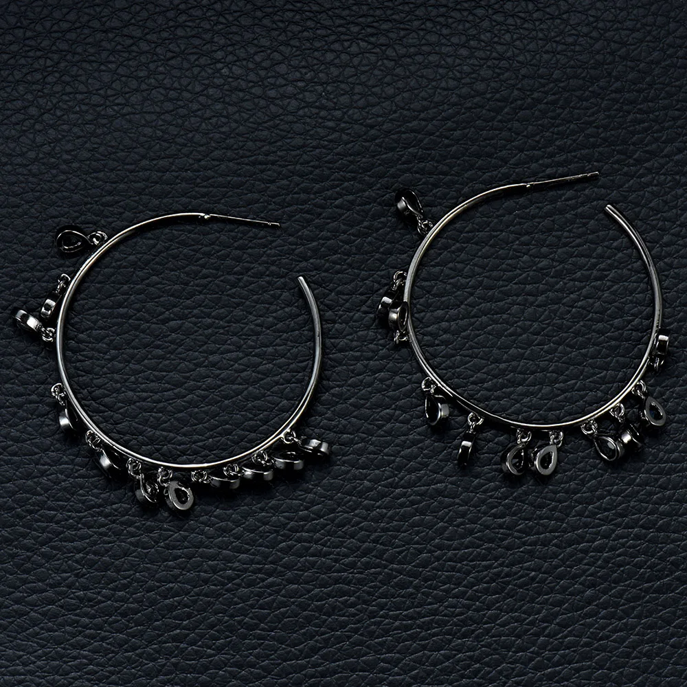 Женские серьги-кольца HIBRIDE с кисточками и кубическим цирконием массивные