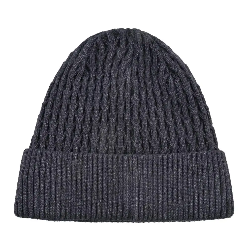 Теплая шапка для мужчин Зимняя вязаная и шарф Толстая монохромный шапки Двойной