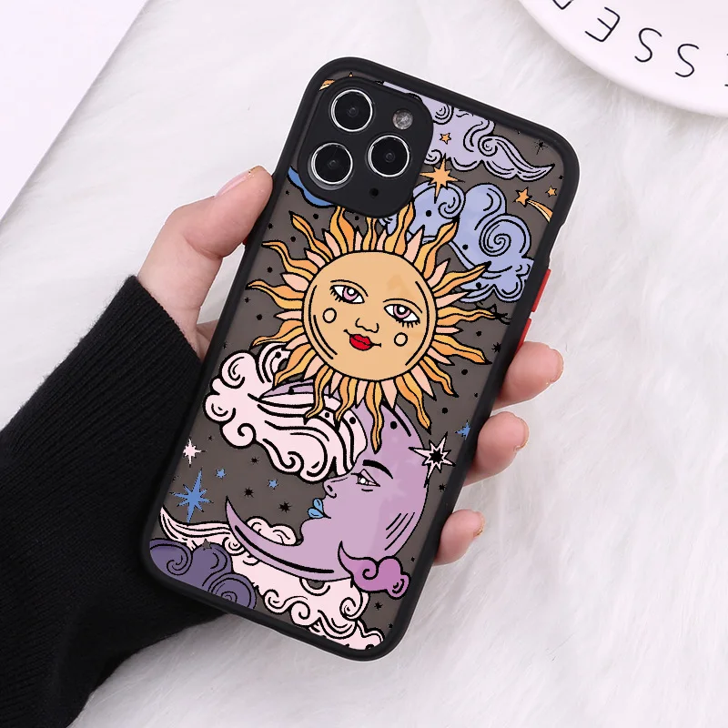 4 Color Funny Sun Moon Face Shockproof Phone Case For iphone 12 mini 13 pro max 11 7 8 plus X XR XS MAX Matte Candy Back Cover