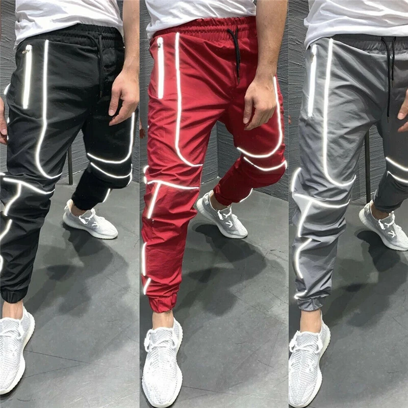 

Soft Shell Hiking Pants Men Hip Hop Reflective Loose Sweatpants Waterproof Trousers Male Warm Lined Bottoms Joggers Long Pants