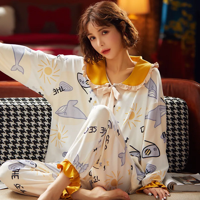 

Kawaii Sleepwear Plus Size Cotton Soft Pajamas Set For Women Winter Long Sleeve Pajamas Cute Cartoon Bunny Print Warm Homewear