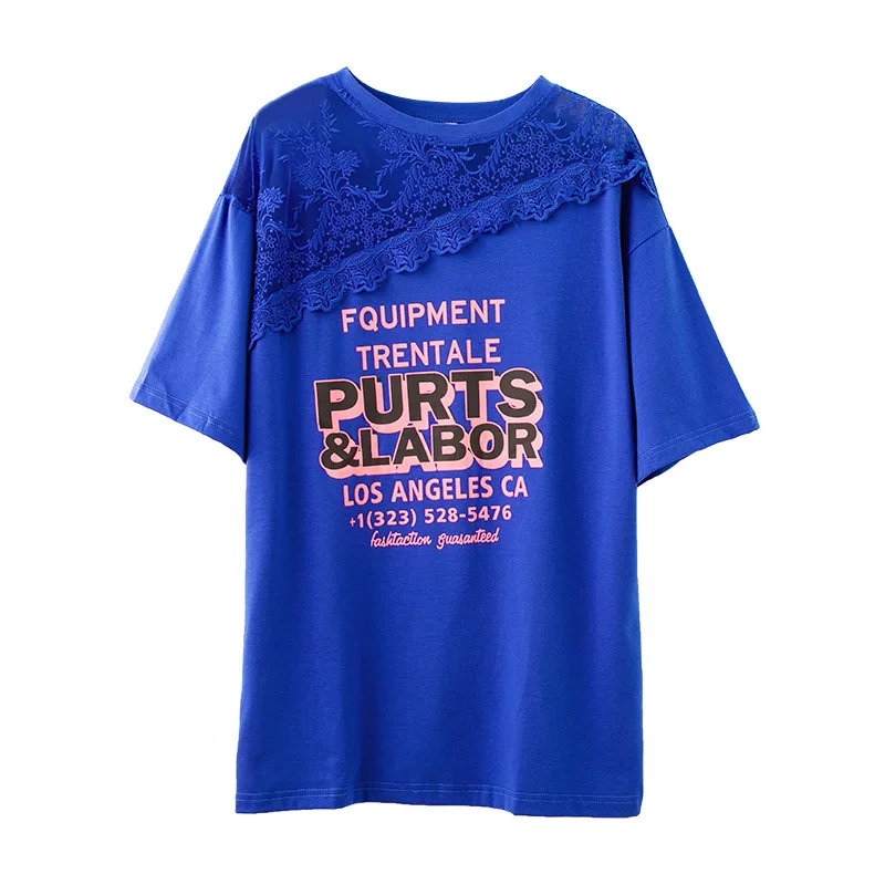 

Summer Loose Cotton T Shirt Women Short Sleeve Plus Size Tee Shirt Vintage Female Clothes Woman Casual Lace Harajuku Tops