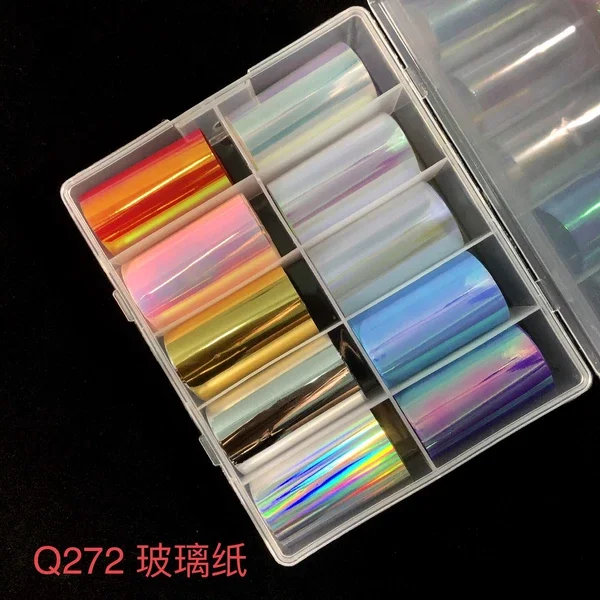 

10 Sheets/set Starry Sky Laser Nail Foils Colorful Shimmer Rainbow Effect Manicure Nail Art Transfer Sticker DIY Tips Box