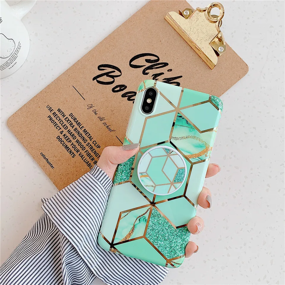 with holder 3 Синий, розовый, мраморный чехол для телефона Coque Funda, чехол для Apple iphone 10 Xs max, чехол s, XR, X, 8, 7 plus, 6, 6s plus, чехол для iphone 11 pro max - Цвет: with holder 3