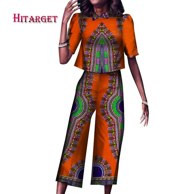 

2021 African women's clothing Traditional Clothing in Ankara More color Top + pants 2 pieces With short sleeves wy7988