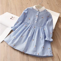 2021 spring autumn 2 3 4 6 8 10 12years long sleeve children embroidered floral pattern crew neck baby kids girl striped dresses