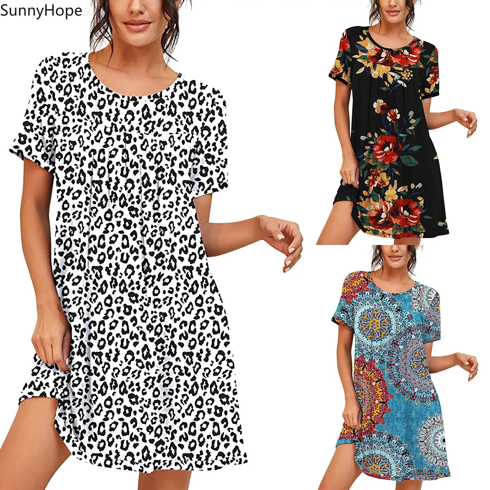 

Fashion Dresses For Women Casual Sleepwear Short Sleeve Nightgown Soft Sleep Shirt Pleated Nightshirt Dress vestido de mujer