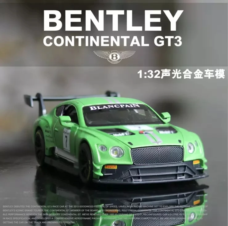 

1: 32 Bentley GT3 Super Sports Car Simulation Model Acousto-optic Return Force Boy Birthday New Year Christmas Gift Green