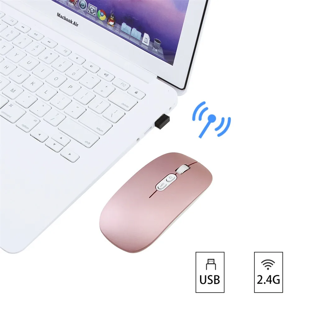 Перезаряжаемая 2 4G беспроводная мышь металлическая Бесшумная оптическая игровая