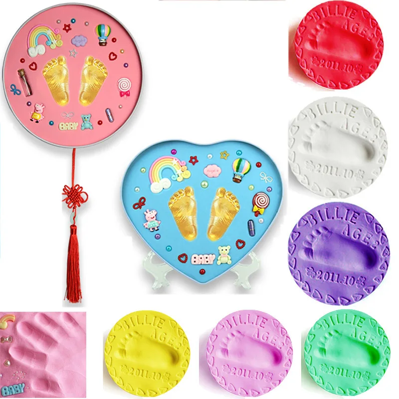 

Baby footprint DIY Baby Air Drying Soft Clay Babies hand foot Imprint Kit Casting paw print pad ultra light stereoscopi Casting