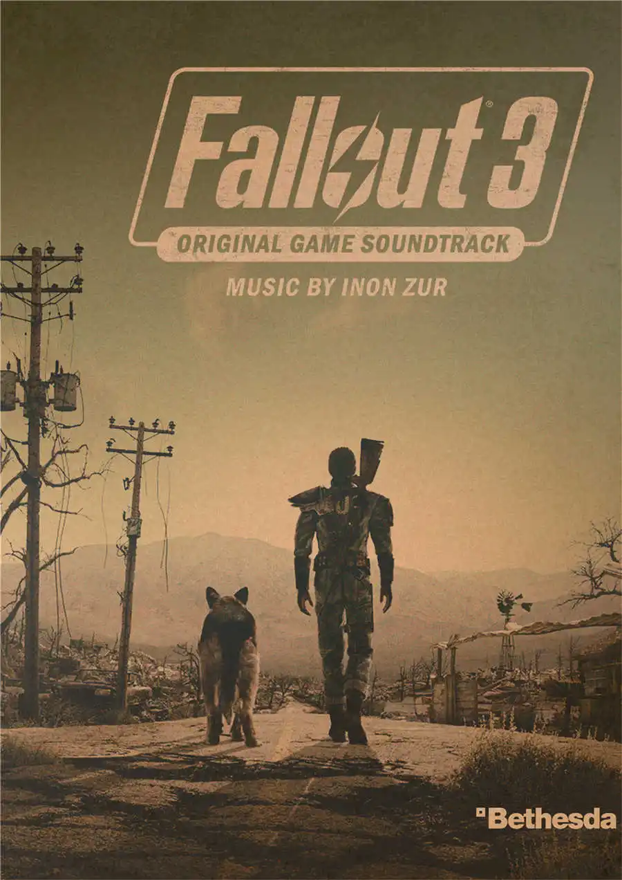 movie1 Fallout 3 4 игровой плакат Классический рисунок настенное Искусство Наклейка бумага для поделок в стиле ретро Античная живопись кафе, бар, паб домашний декор 42x30 см - Цвет: movie1