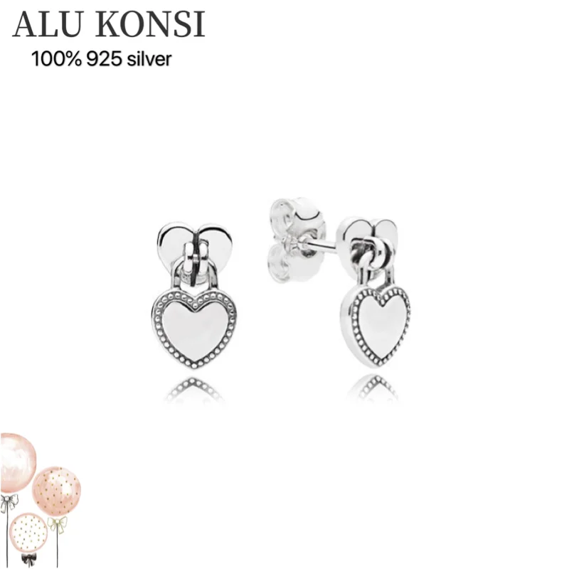 

new Fit Original luxury Real 925 Sterling Silver authentic pan earrings love heart For Women DIY fashion wedding Jewelry