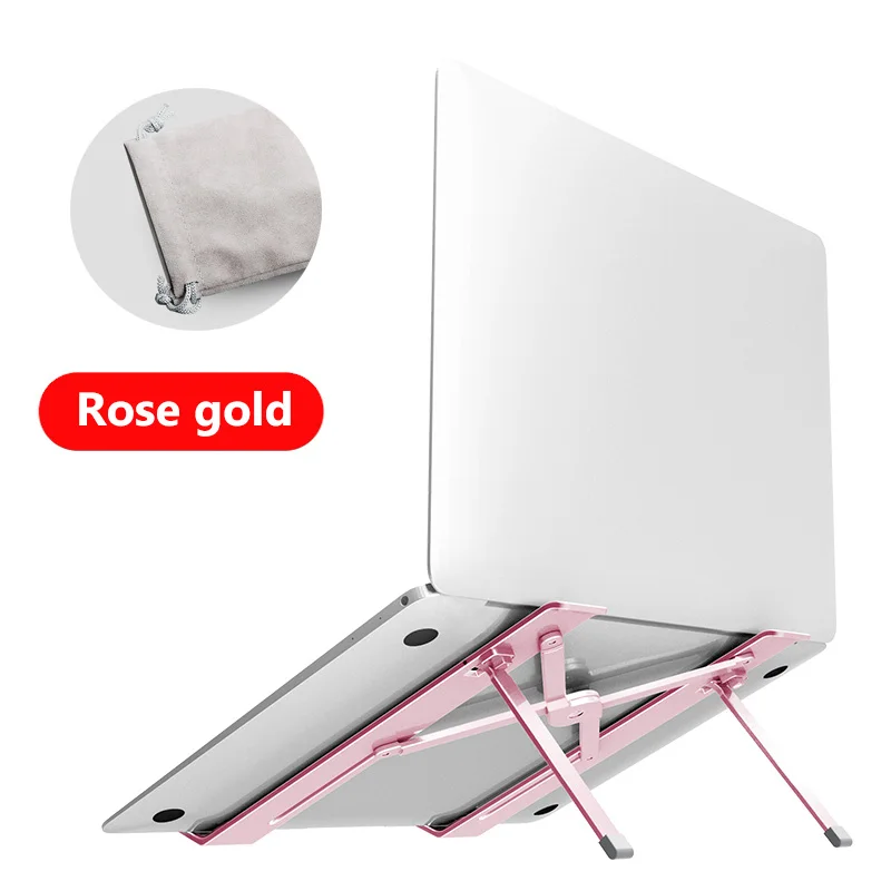 Rose Gold Портативная подставка для ноутбука, складная подставка для ноутбука Macbook Air Pro retina, подставка для ноутбука из алюминиевого сплава, охлаждающий кронштейн для компьютера - Цвет: Rose Gold