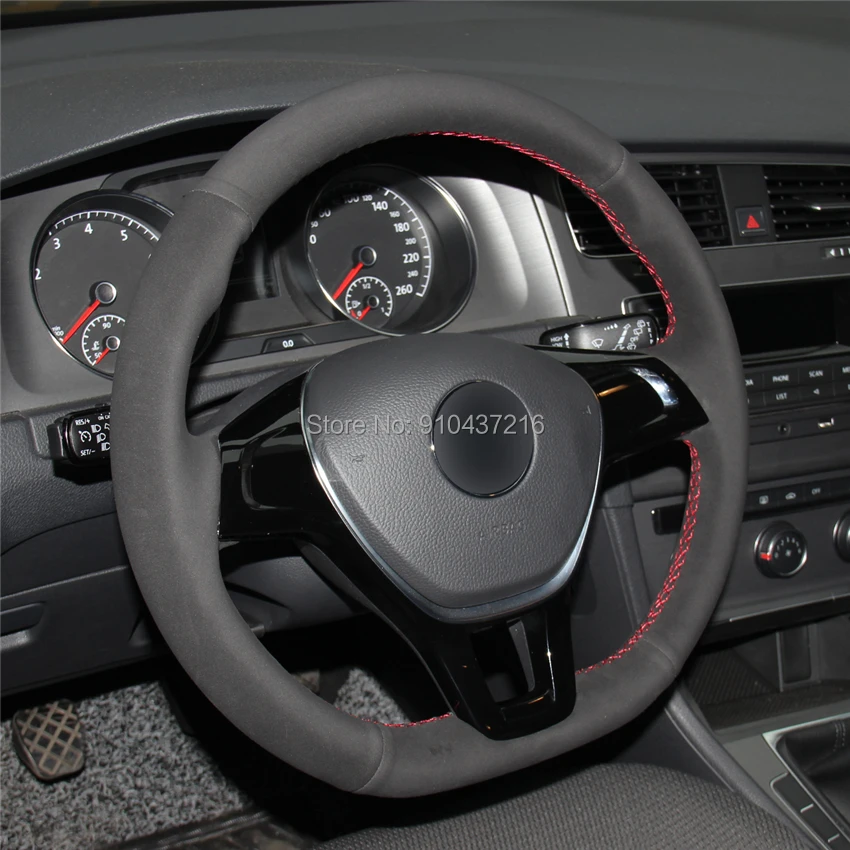 

Чехол на руль для VW Golf 7 (VII) Golf Sportsvan(SV) Polo Tiguan Allspace, черная перфорированная замшевая кожа, Ручное шитье