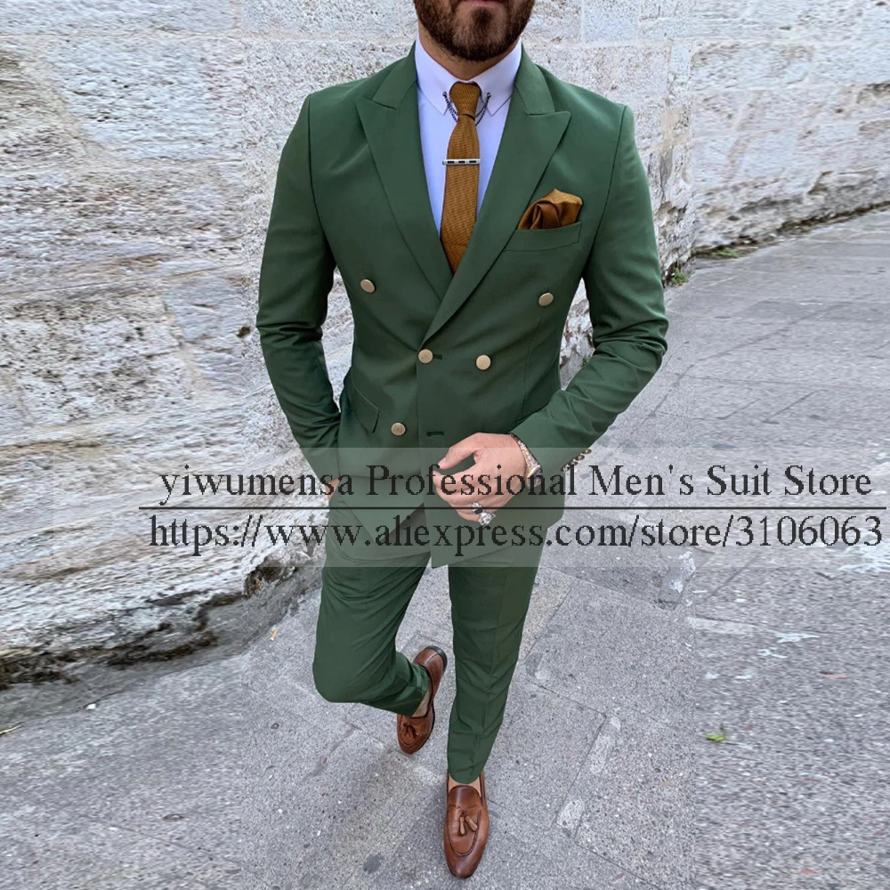 

Spring Latest Designs Green Slim Fit Mens Suits For Business 2 Pieces Set Jacket With Pants Formal Office Blazer Custom Made