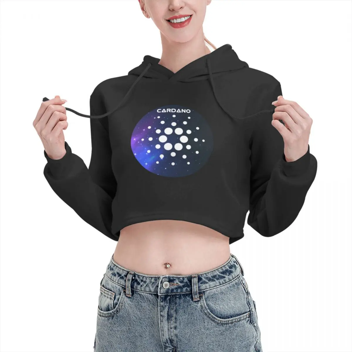 

Open navel Cat Ear Hoodie Sweater Cardano Space Galaxy Crypto ADA Cryptocurrency Hooded rope Geeky beautiful Print Ada pullover