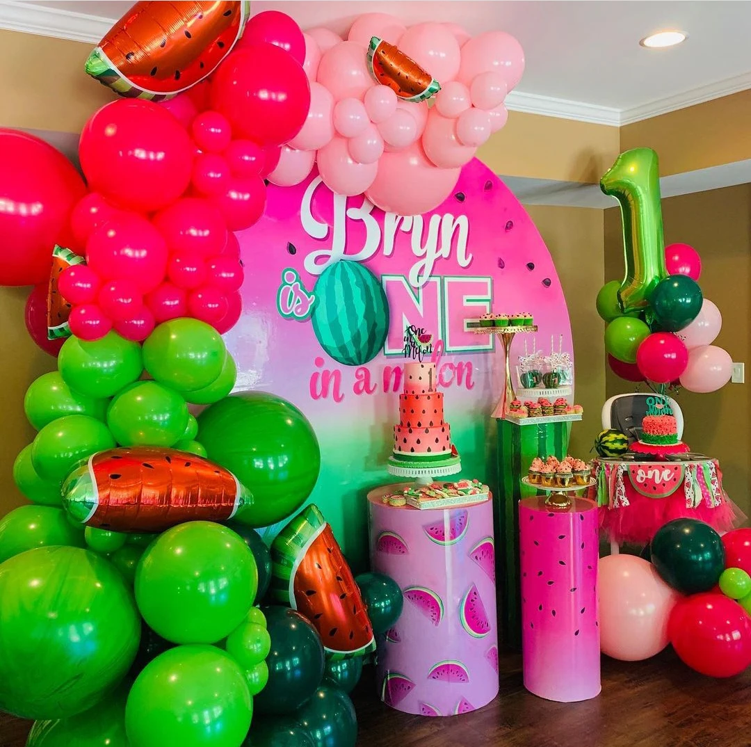 

Pink Watermelon Round Background Circle Photo Backdrop Baby Shower One Birthday Party Decoration Table Cylinder Cover 723