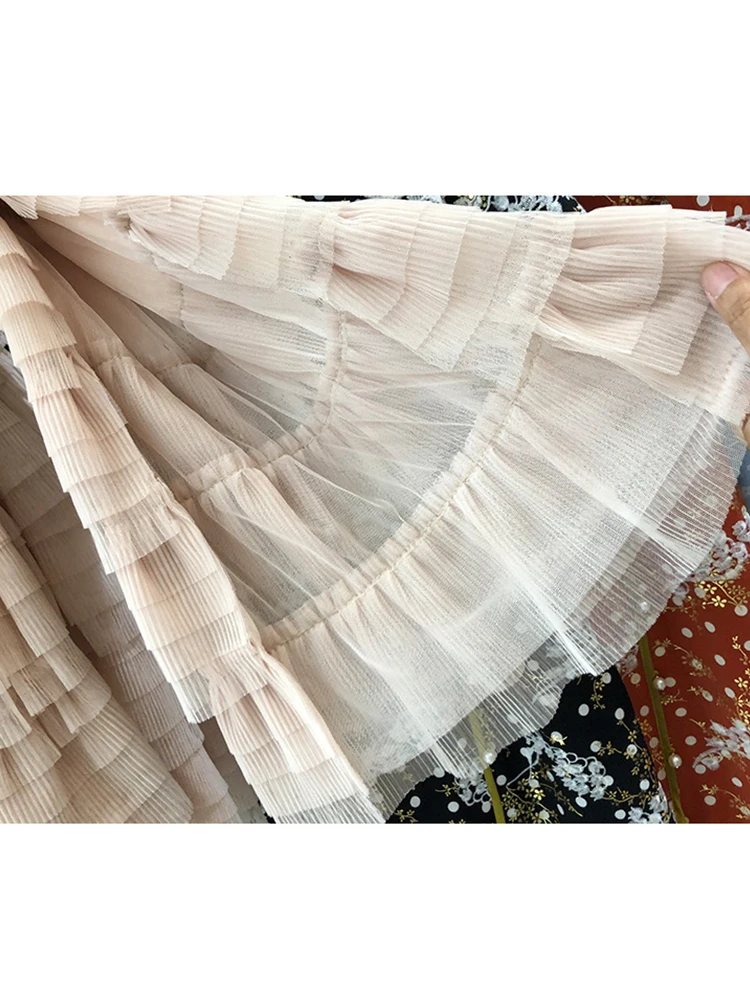 

Free shipping Sexy word shoulder stretch pleated Zou tube top dress ladies summer new stitching mesh cascading frill tutu