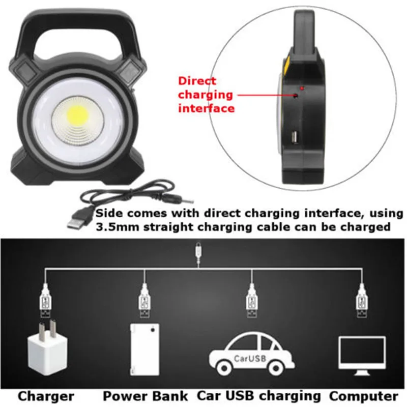 Solar Powered Lantern Usb Rechargeable 60W COB LED Work Light Portable Flood Outdoor Garden Spot Lamp for Camping | Лампы и освещение
