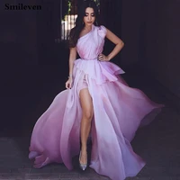 smileven prom dresses long beaded one shoulder a line leg slit wedding guest dresses sexy purple long party gowns
