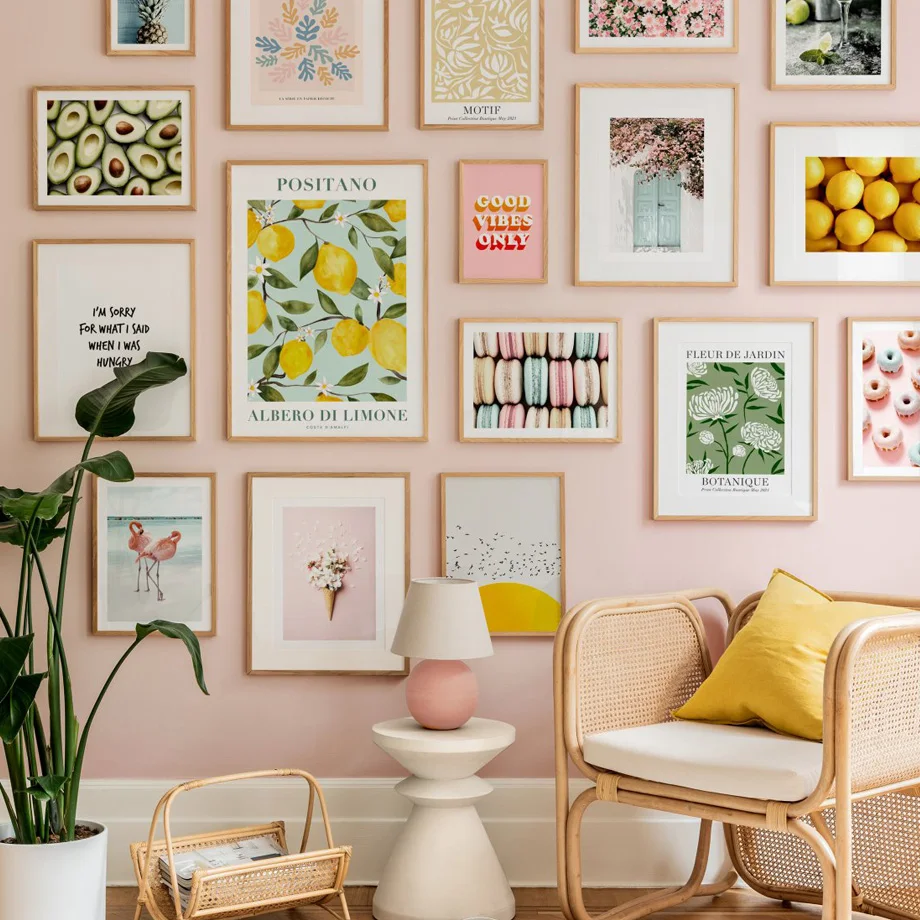 

Pink Mums Donuts Fruit Lemon Flower Market Wall Art Canvas Painting Nordic Posters And Prints Wall Picture For Living Room Decor