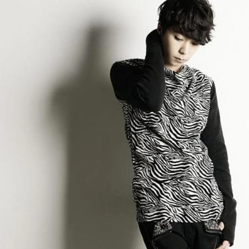

Korean Version of The Large Size Men's Men's Collar Long-sleeved T-shirt Zebra Pattern Autumn and Winter Clothing Bottoming Shir