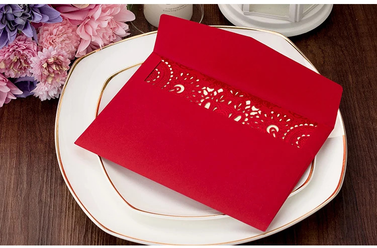 Пригласительные открытки на свадьбу 50 шт. красное/золотое элегантные с Цветочным