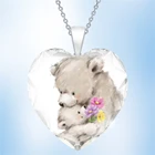 Теплое и романтичное ожерелье с белым медведем в форме сердца со стразами