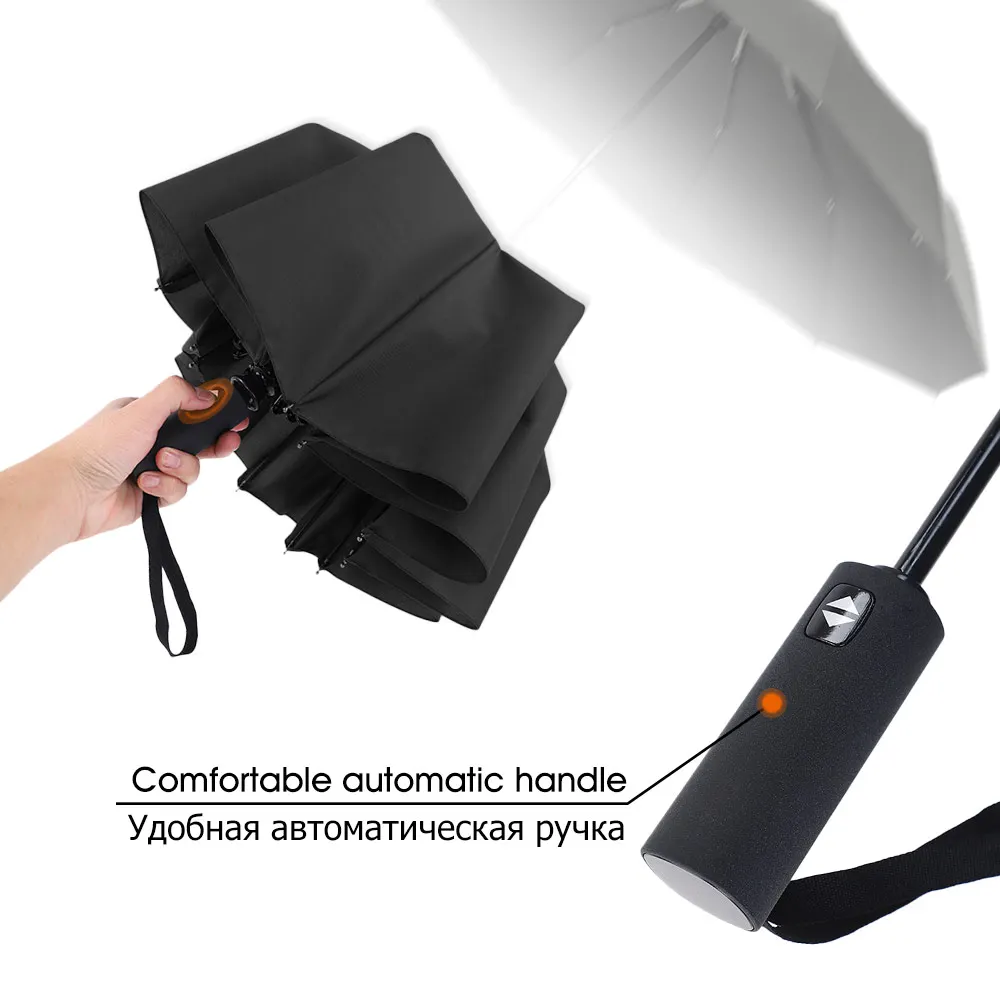 

Upgrade 12Ribs Automatic Umbrella Rain Women Windproof 3Fold Portable Long Handle Business Umbrella Men Outdoor Travel Umbrella