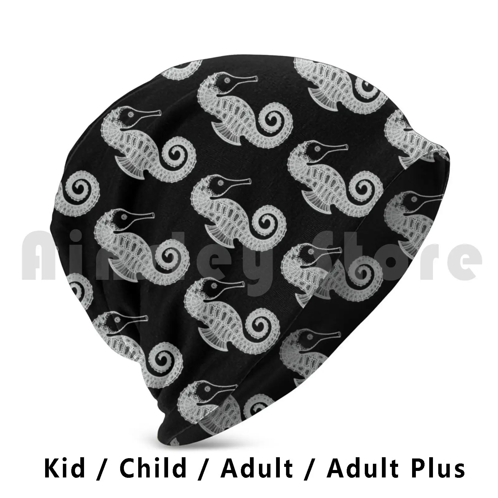 

Seahorse Ink Art-Cute Ocean Animal Design ( On Black ) Beanies Knit Hat Hip Hop Seahorse Seahorses Sea Horse