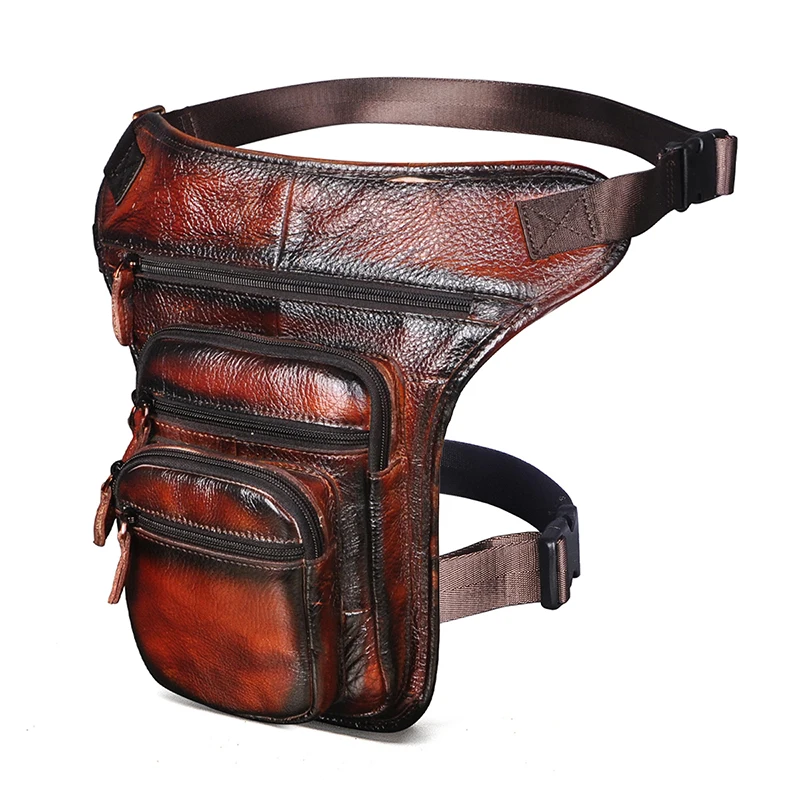 

Original Real Leather Men Female Design 8" Tablet Satchel Sling Bag Fashion Travel Fanny Waist Belt Pack Leg Thigh Bag Male 3111