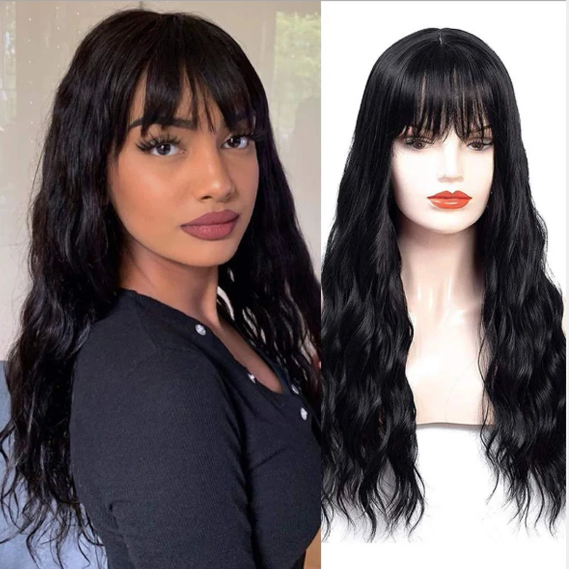 Парик женский длинный термостойкий из синтетических волос с черными вьющимися