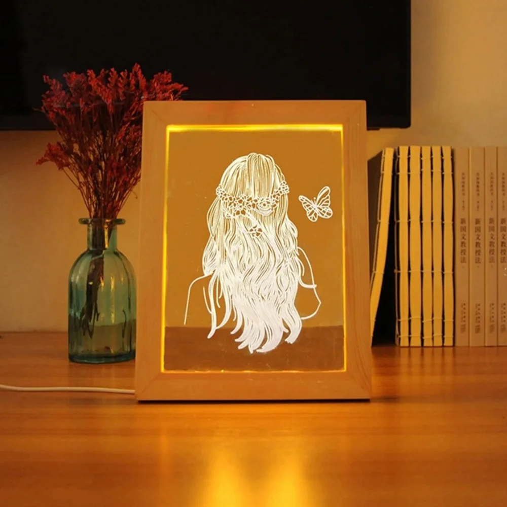 3D светодиодный фоторамка ночной Светильник Аннотация Иллюзия Светодиодный