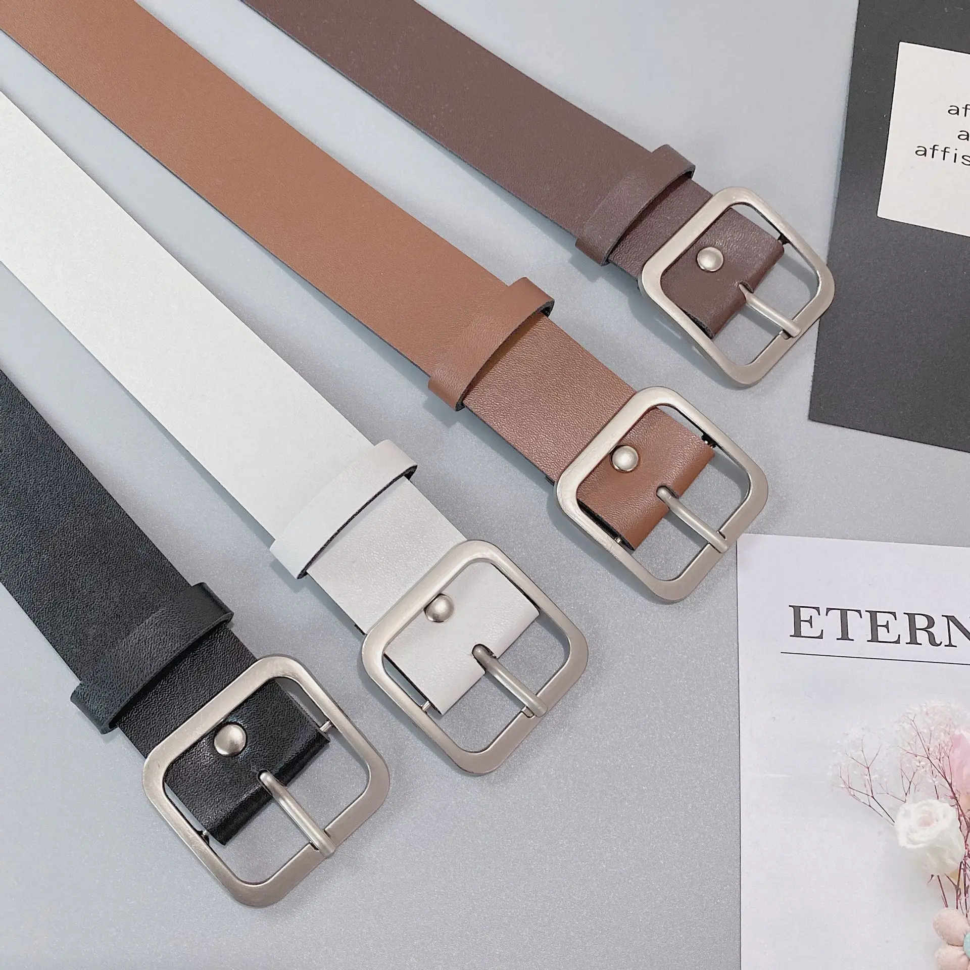 1PC PU Leather Belt For Women Square Buckle Pin Buckle Jeans Black Belt Chic Luxury Brand Ladies Vintage Strap Female Waistband