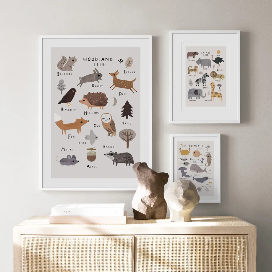 Настенная картина с лесными сафари мультяшными животными из океана детская