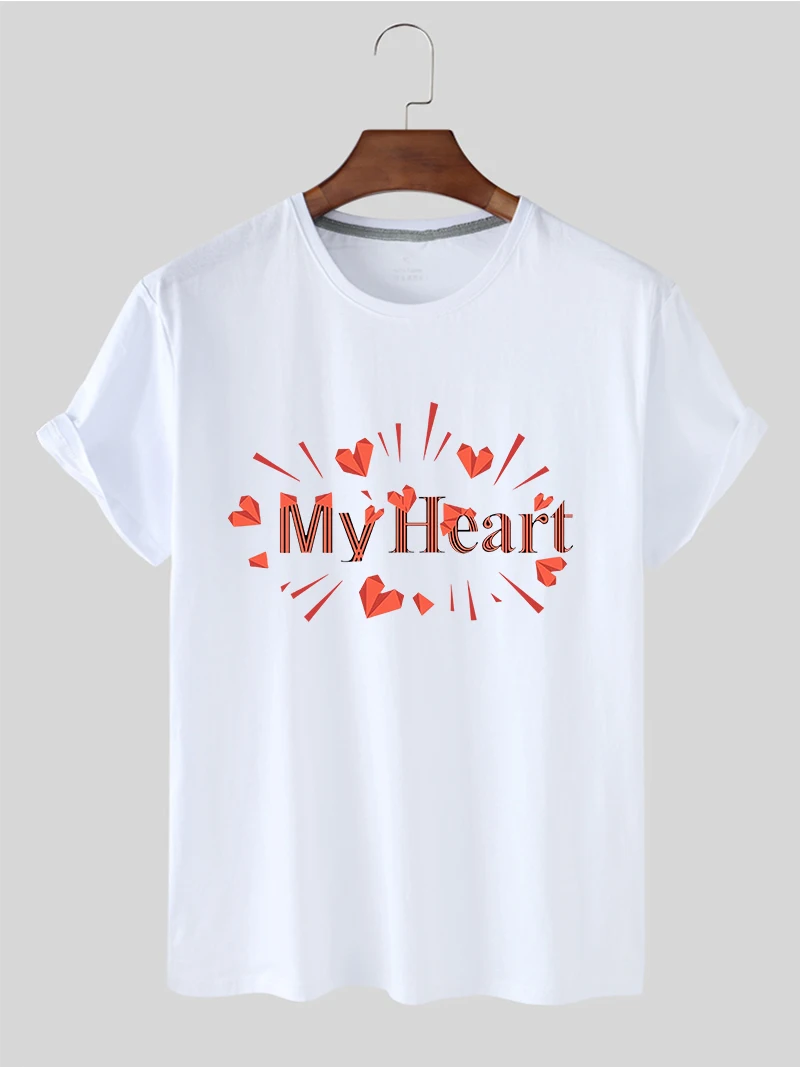 

300 Summer New Style Anti-Pilling My Heart Letters Printed Base Loose Big Yards Short Sleeve Round Neck T-shirt For Woman